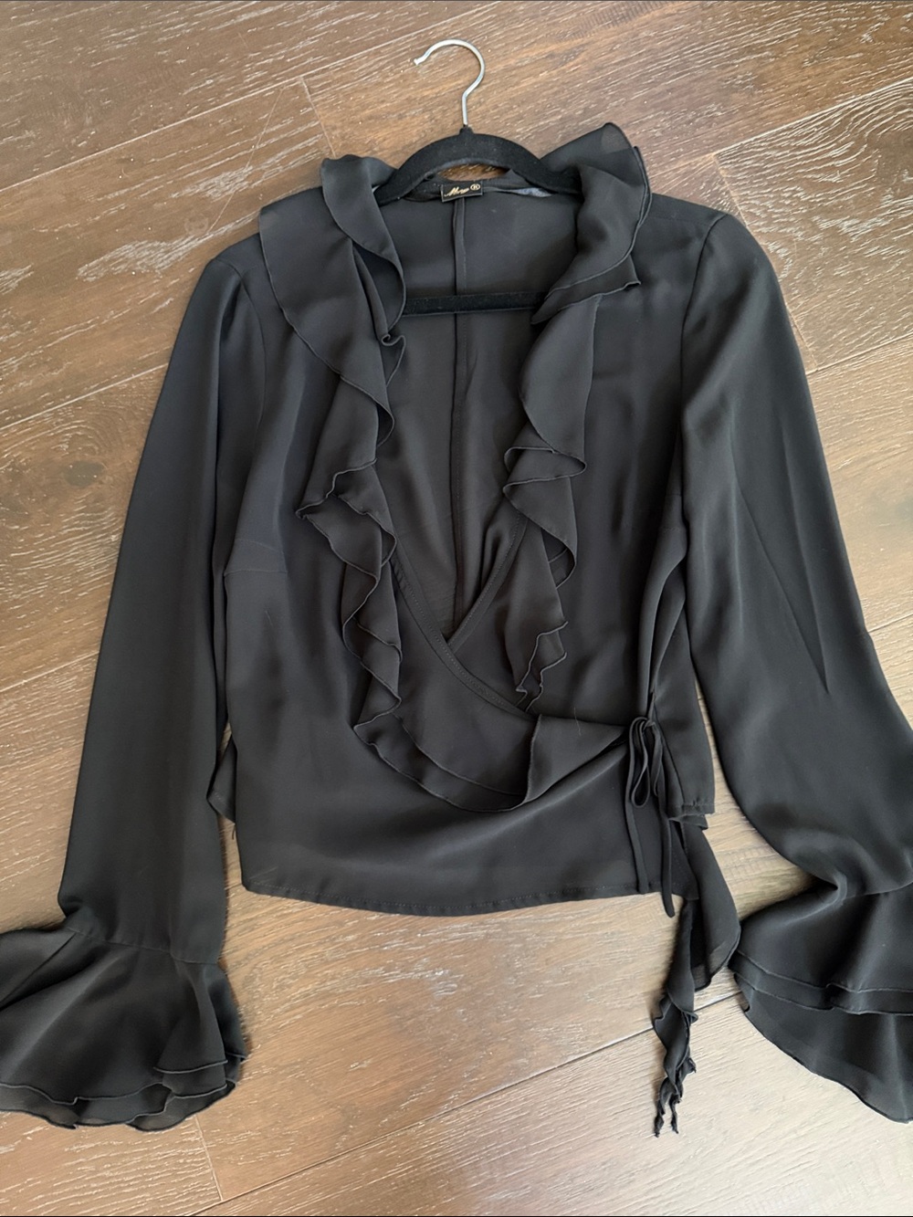 Women’s Black Ruffle Wrap Top